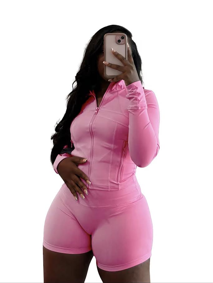 Pink 2 piece jacket & shorts